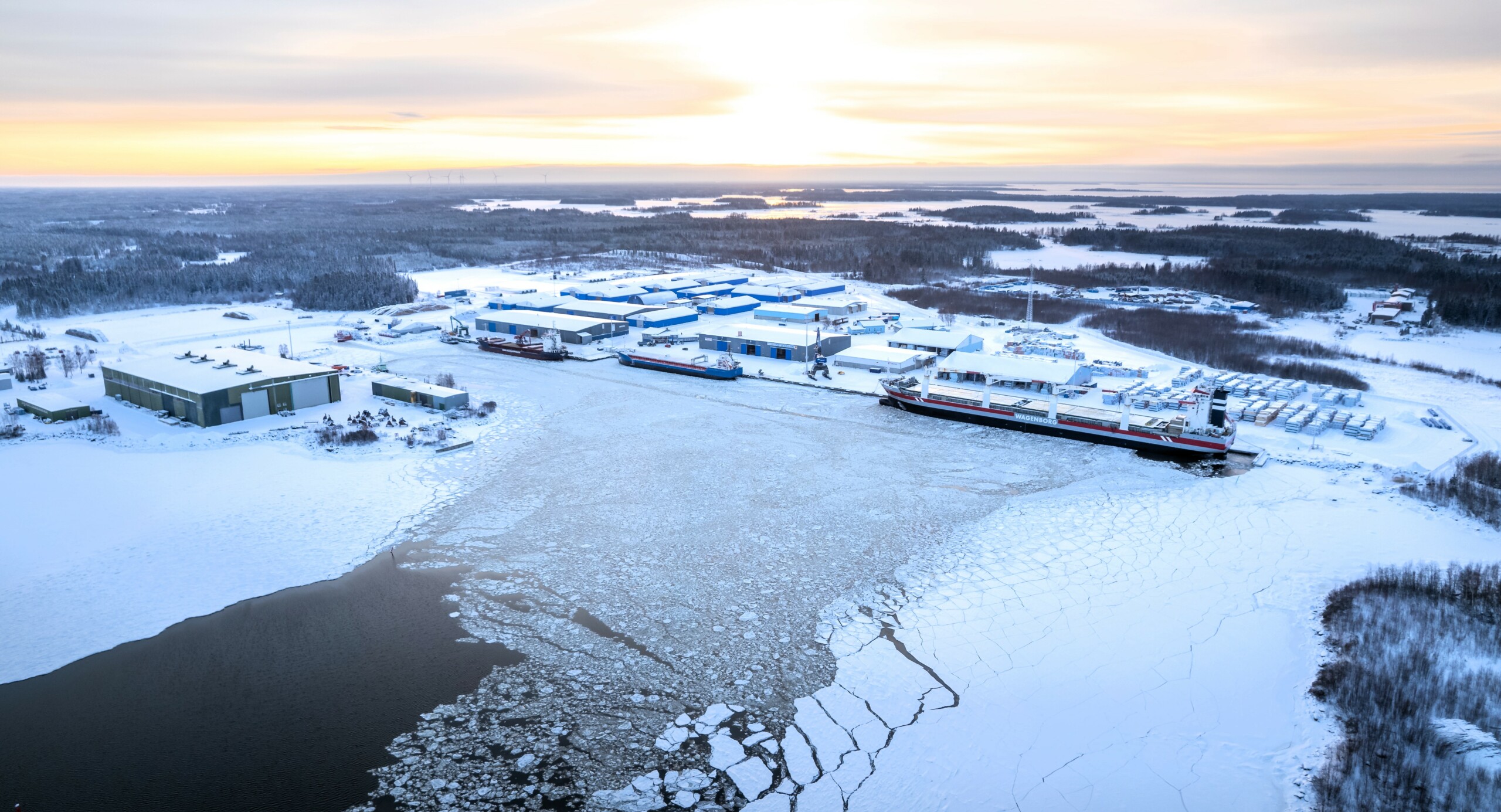 Landscape of Port of Kalajoki in winter morning.
